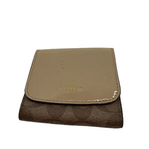 Coach Signature C Brown Beige Patent Leather Wallet